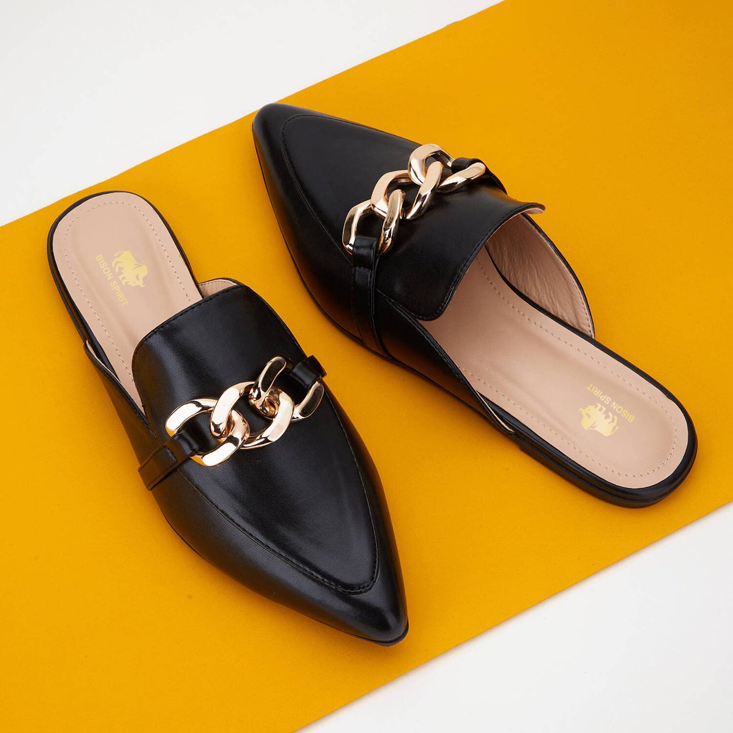 BISON SPIRIT Mules for Women Flats Pointed Toe Slip On Slides Loafer Shoes