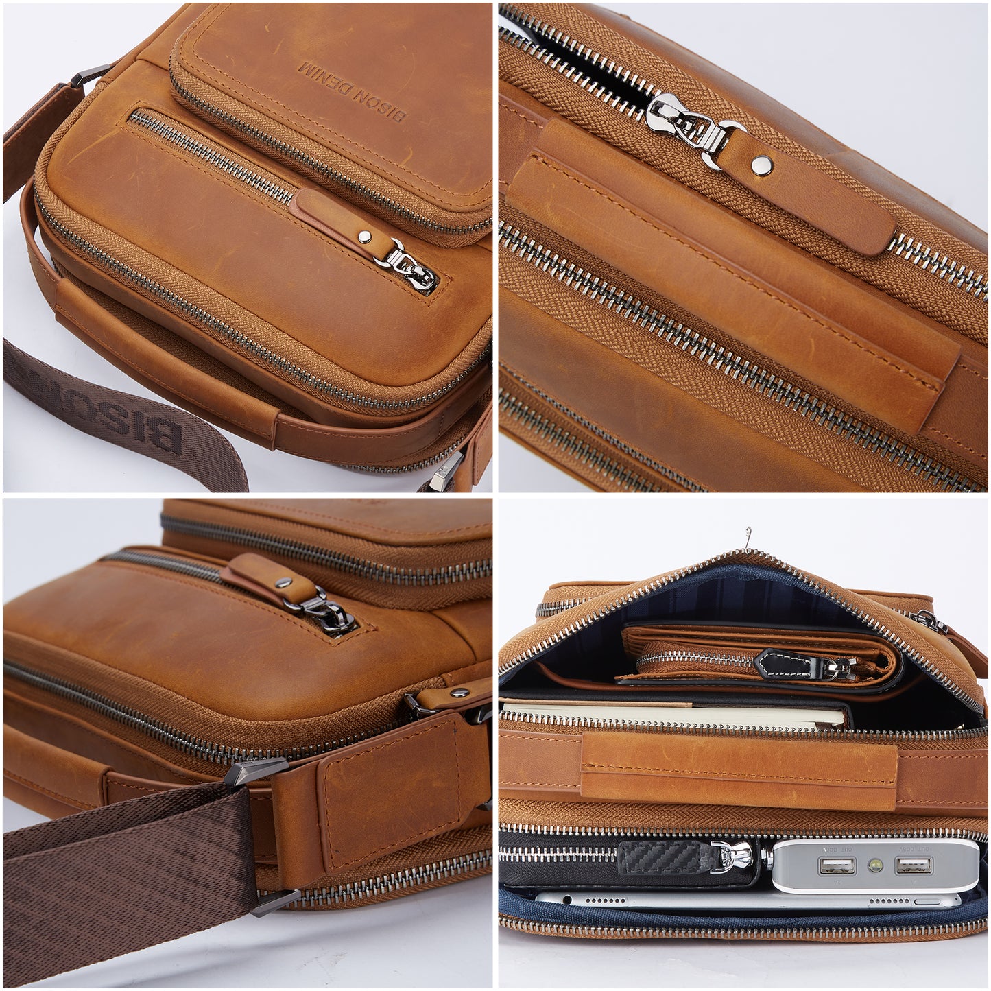 Leather Messenger Bag-Deep Yellow