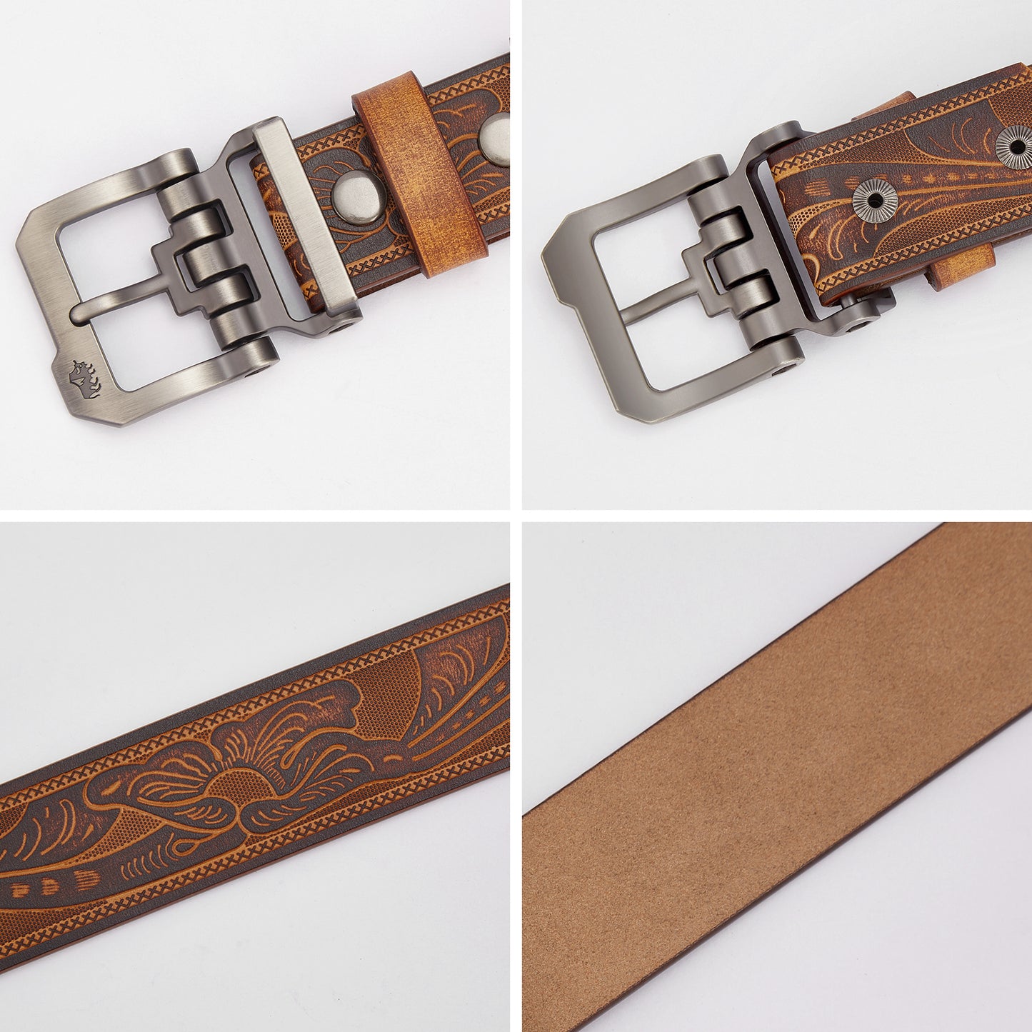 Flora Embossed Leather Belt Brown