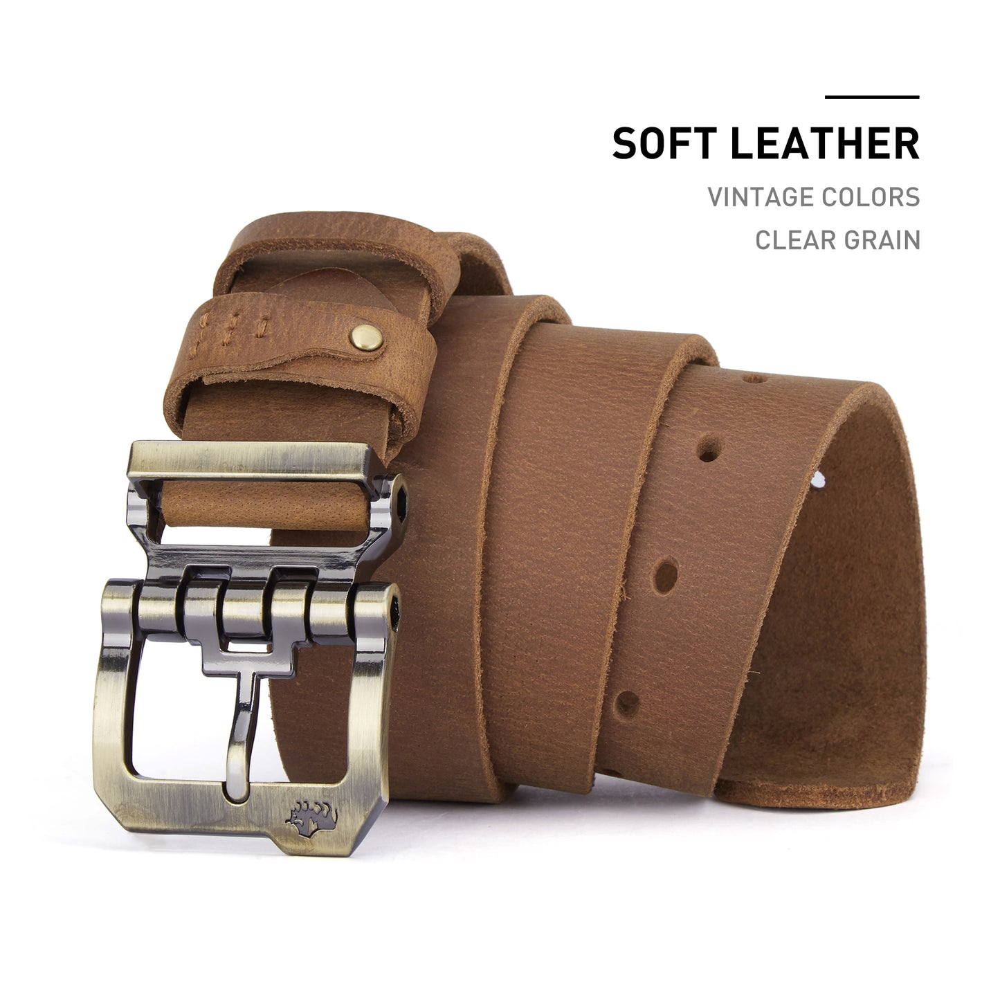 Mens Leather Belt Full Grain-Golden Buckle