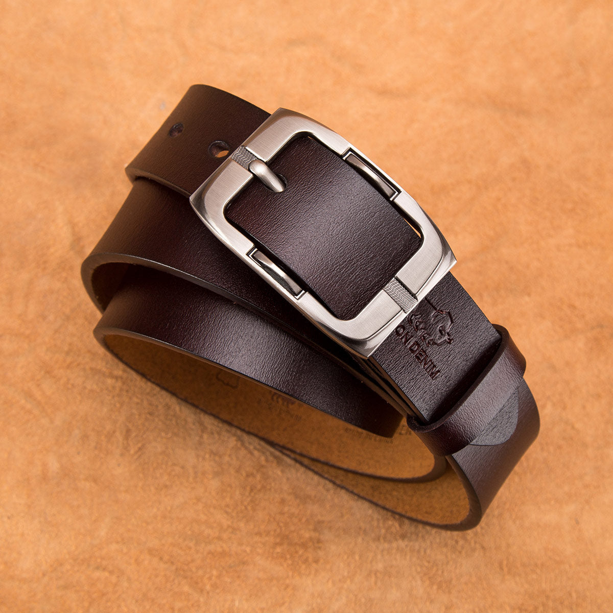 Cow Leather Belt Men With Anti-Scratch Buckle Coffee