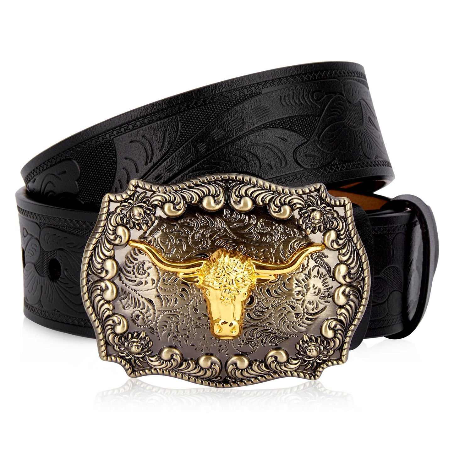 Longhorn Buckle Cowboy Belt Black
