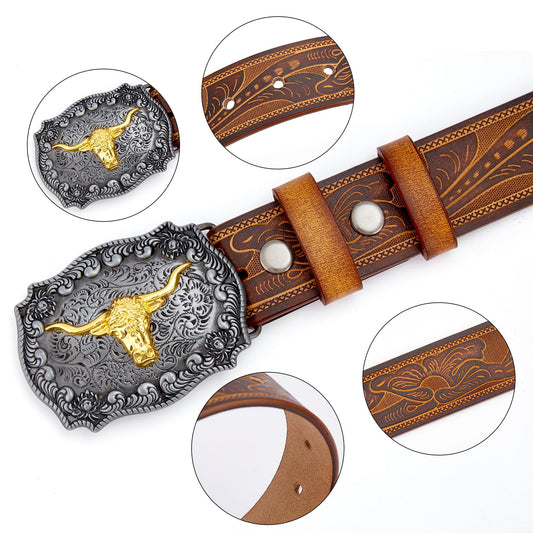 Longhorn Buckle Cowboy Belt Brown