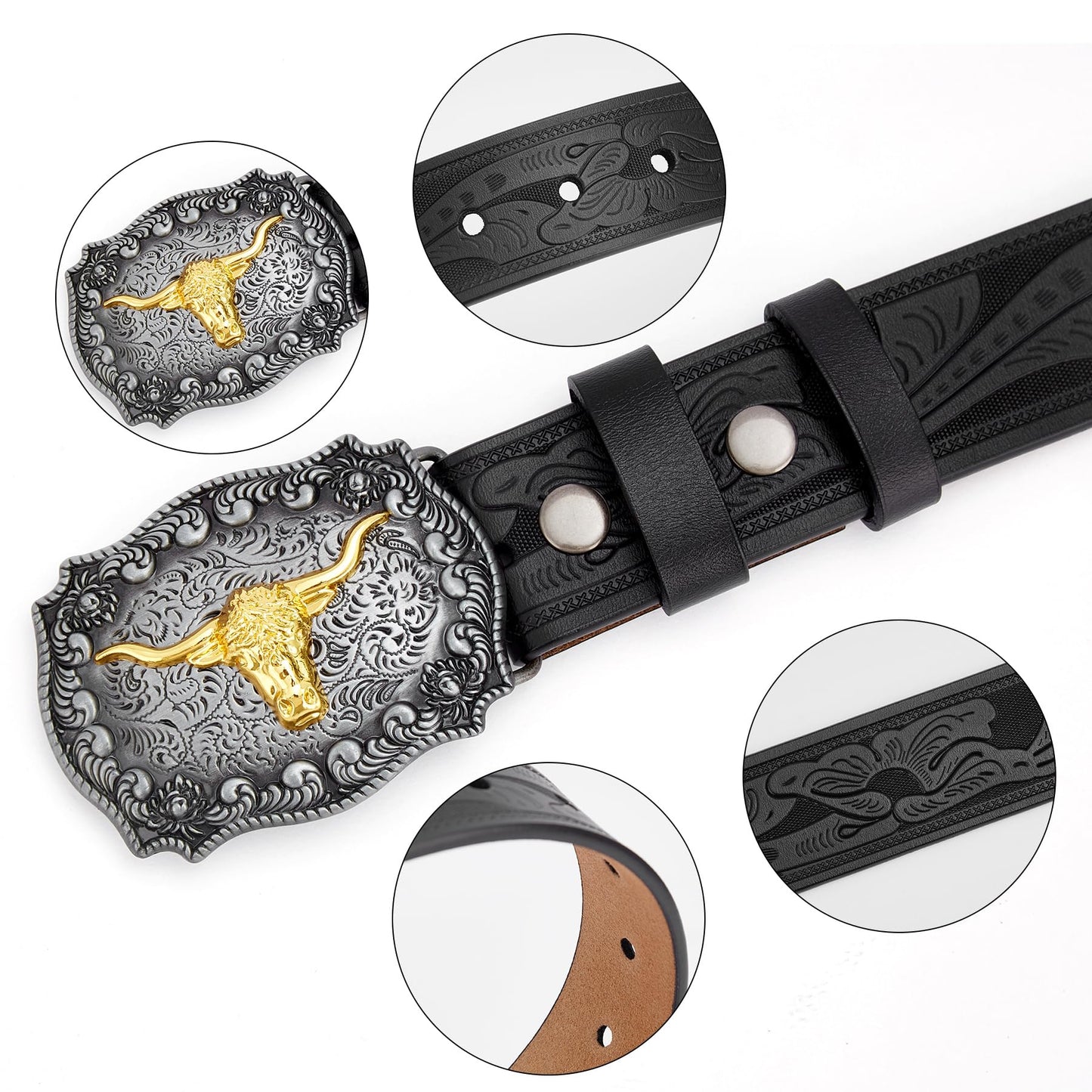 Longhorn Buckle Cowboy Belt Black