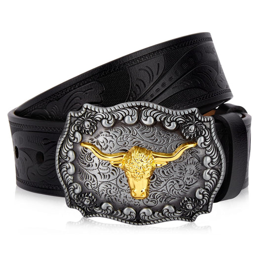 Longhorn Buckle Cowboy Belt Black