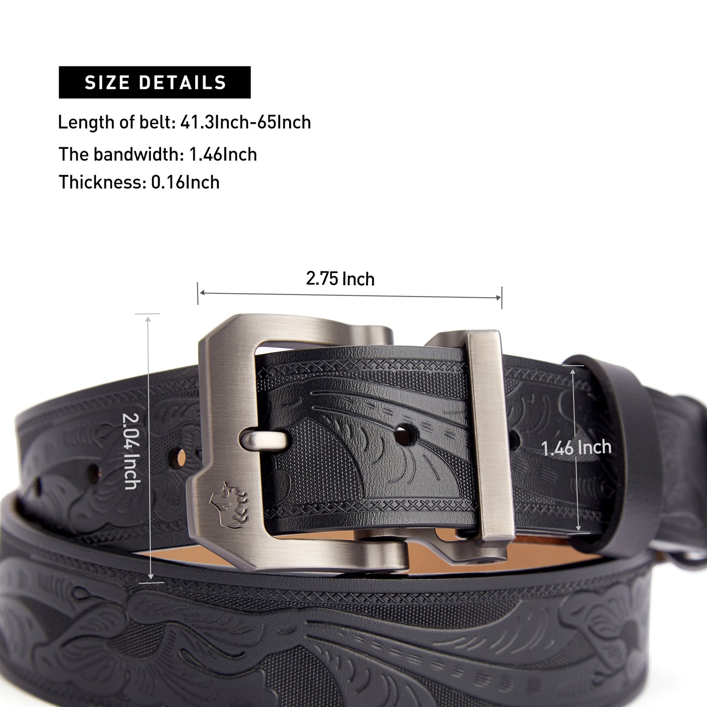 Flora Embossed Leather Belt Black