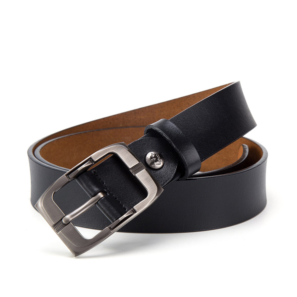 Cow Leather Belt Men With Anti-Scratch Buckle Black