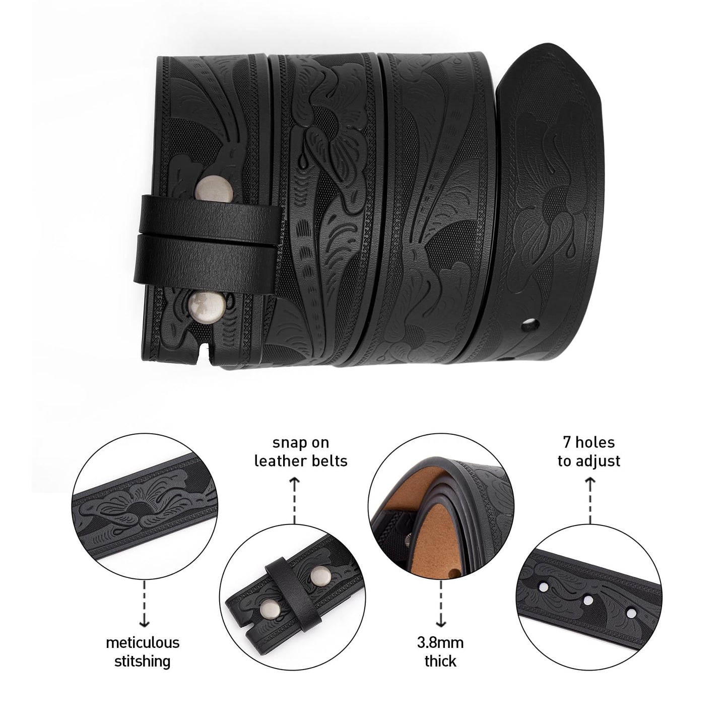 Western Leather Belts without Buckle Black