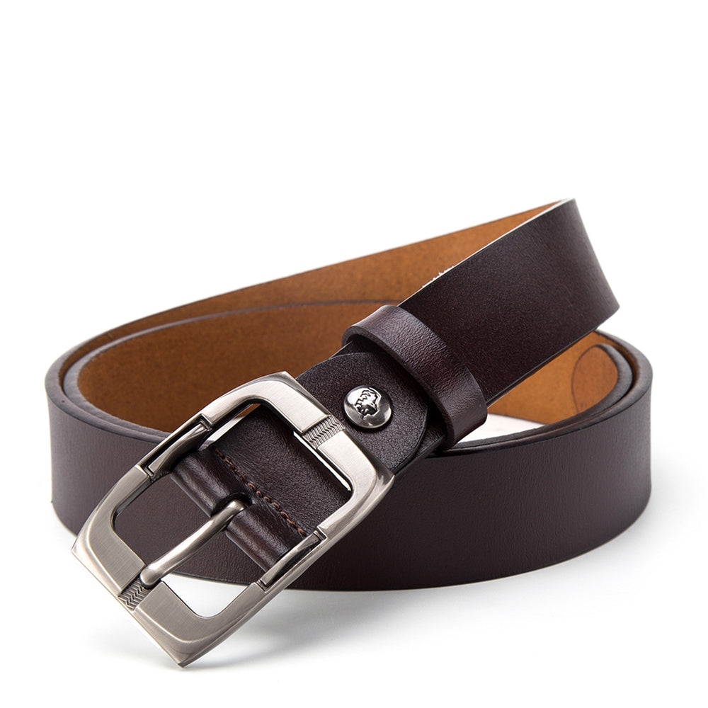 Cow Leather Belt Men With Anti-Scratch Buckle Coffee