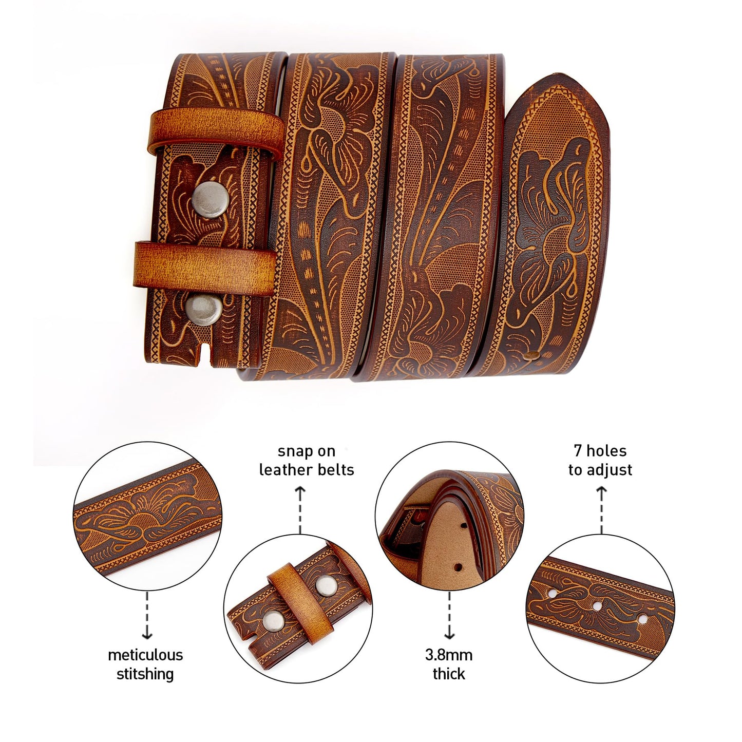 Western Leather Belts without Buckle Brown