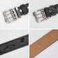 Double Prong Flora Embossed Leather Belt Black