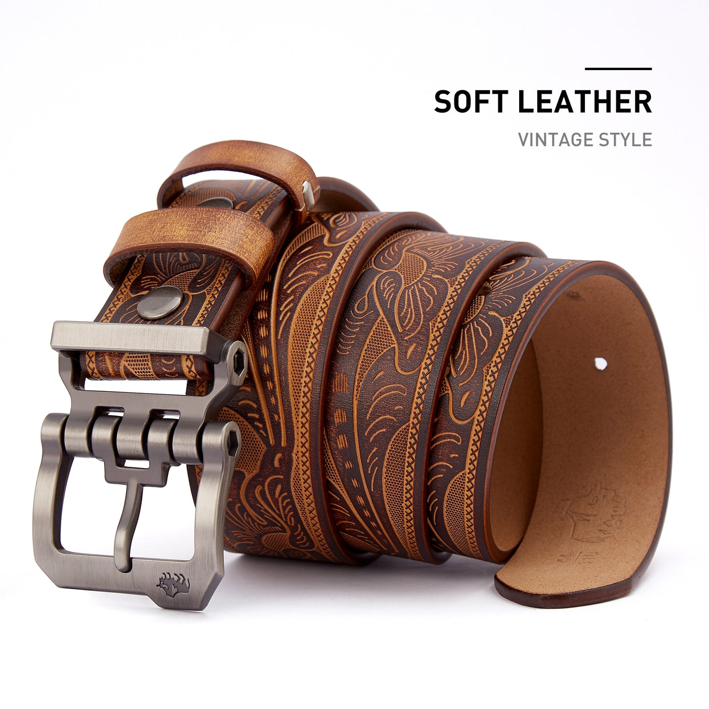 Flora Embossed Leather Belt Brown