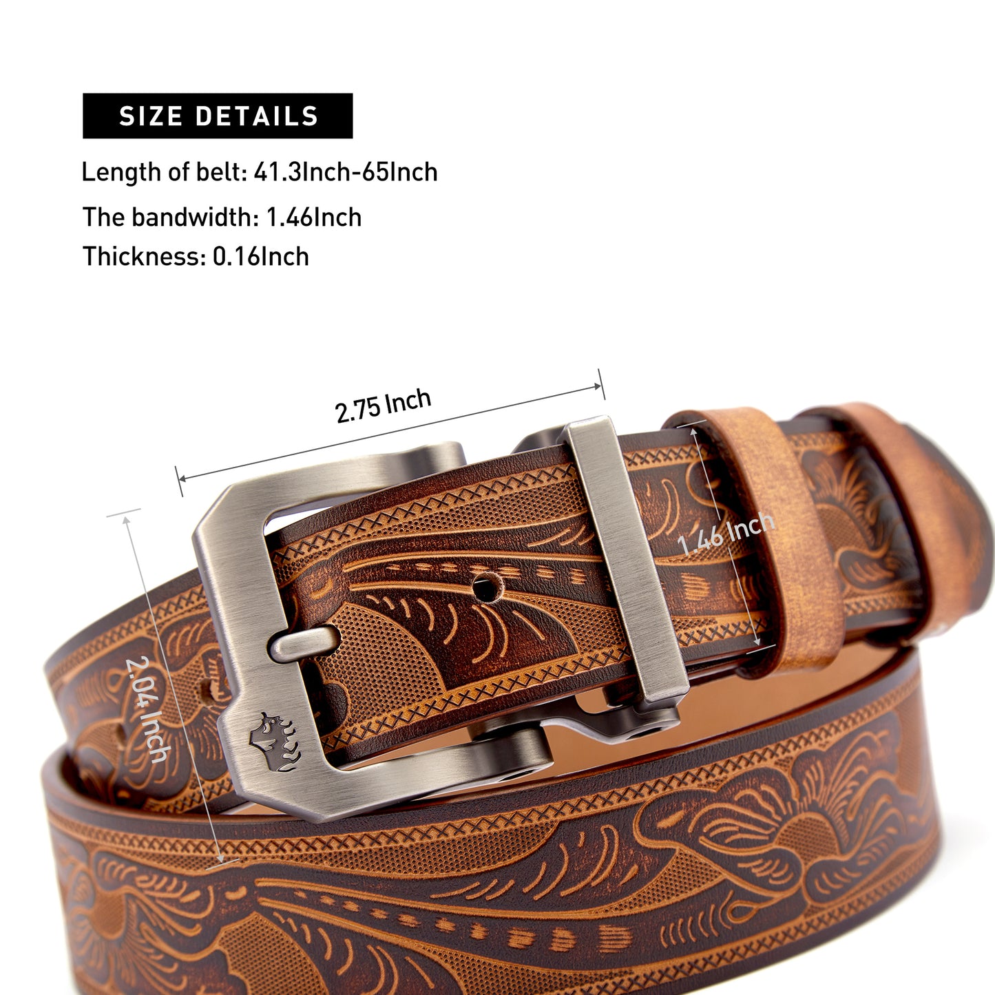 Flora Embossed Leather Belt Brown